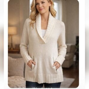 J.Crew Ivory Wool Mohair Shawl Collar Sweater Zip Pockets Size M